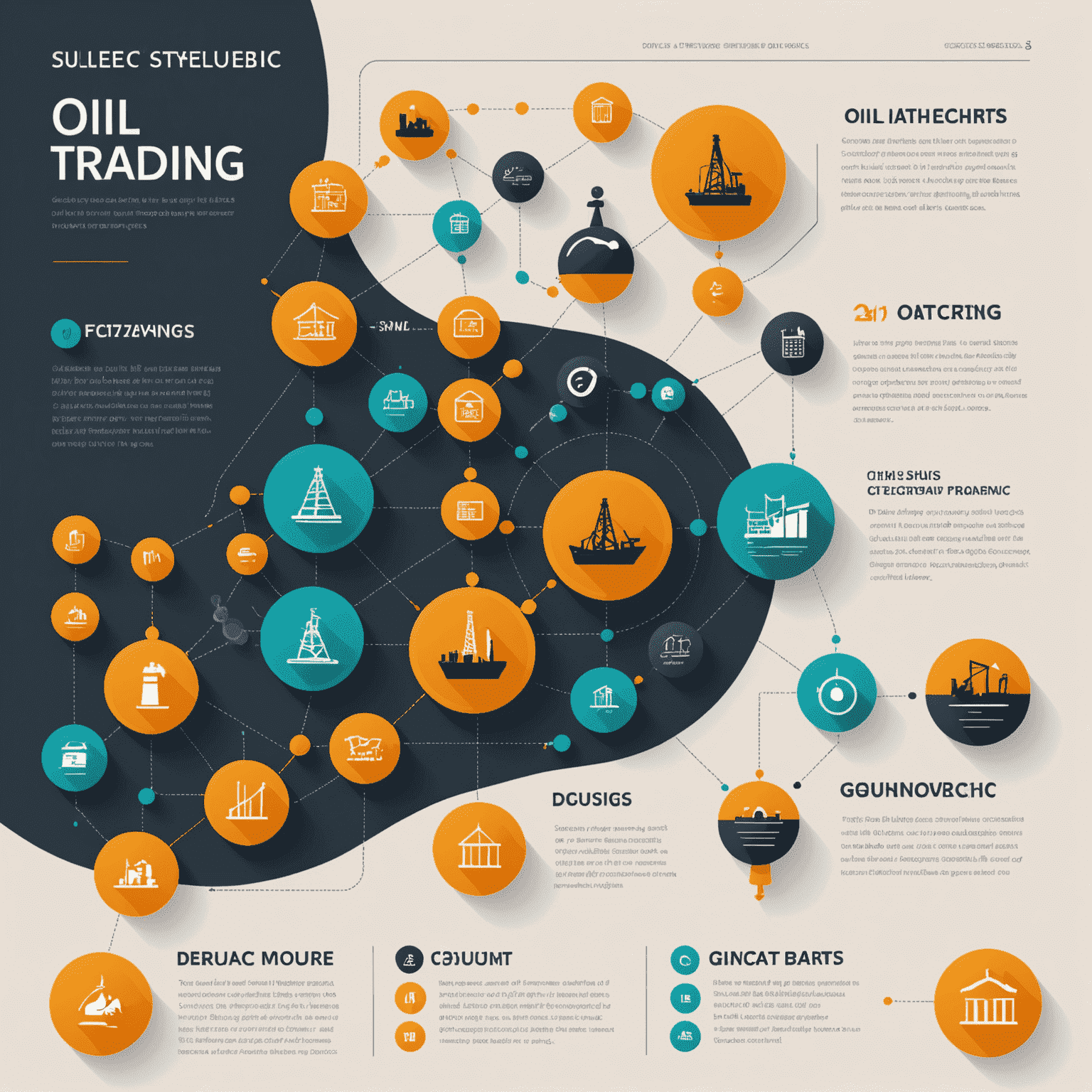 Infographic showing different oil trading strategies with icons for spot trading, futures contracts, and options