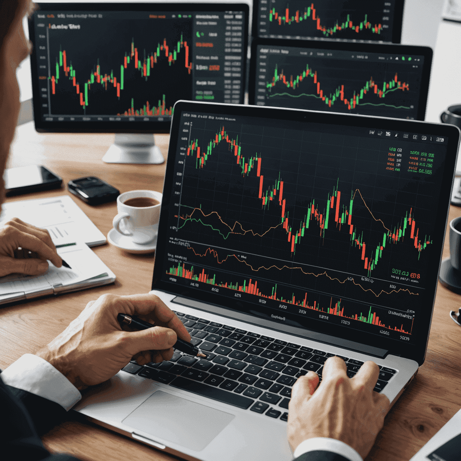 Visual representation of oil trading strategies with charts, graphs, and trading platform interface