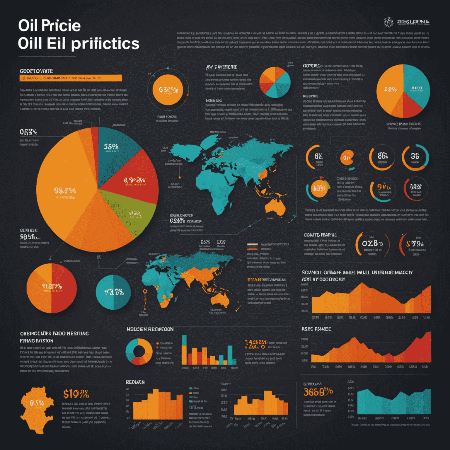 Infographic showing key factors affecting oil prices: geopolitical events, supply and demand, and economic indicators